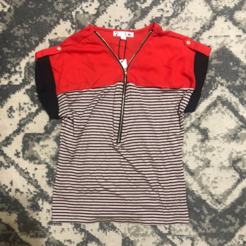 IT GIRL NWT red color block top stripes & zipper